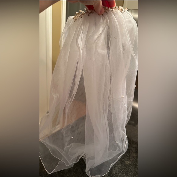 Vintage Girls’ Headband crown Veil embellished pearls/crystals chiffon Formal - Picture 3 of 8